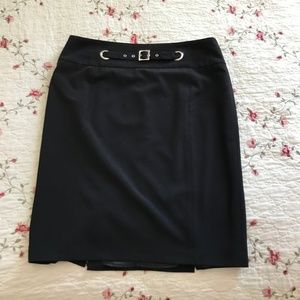 Renuar Black Pencil Skirt with Panel Kick Pleat